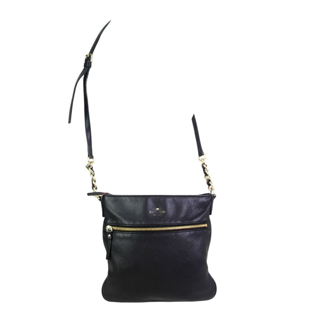 KATE SPADE NY BLACK GENUINE LEATHER ZIP TOP SHOULDER BAG X-BODY HANDBAG PURSE